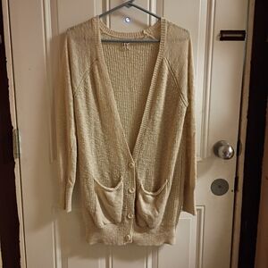 2/$10 Vintage Mudd Creme White Open-Knit Button Cardigan with Pockets